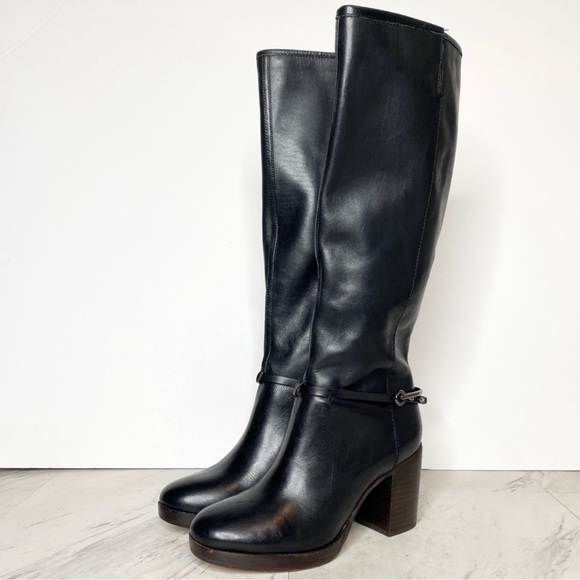 Franco Sarto Karrie Black Leather Tall Boot 9 - Picture 1 of 7